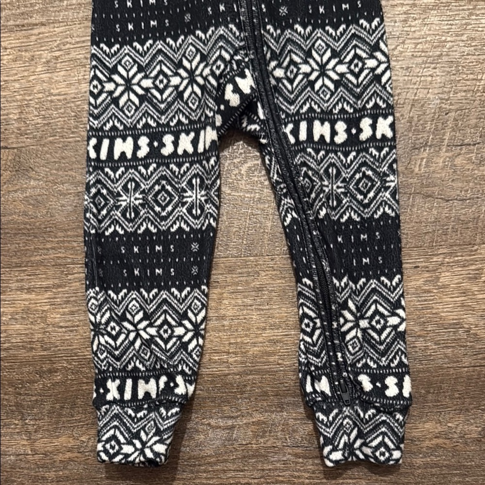 SKIMS Logo Plush Pointelle Footless Romper in Black Fair Isle Print - Picture 6 of 12